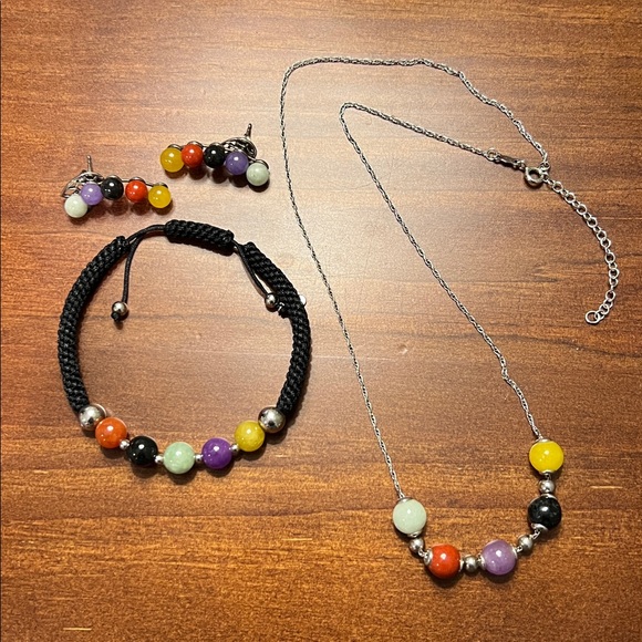 Jade of Yesteryear Colorful Genuine Jade Bead Necklace, Bracelet & Earring Set - Picture 1 of 4